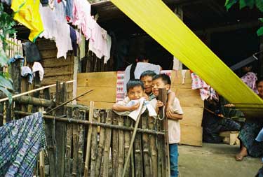 In most areas of Guatemala, boys no longer wear traje or geographically identifiable apparel, but are dressed in jeans and shirts, often imported used from the U.S.  Photo by Margot Blum Schevill 2005.